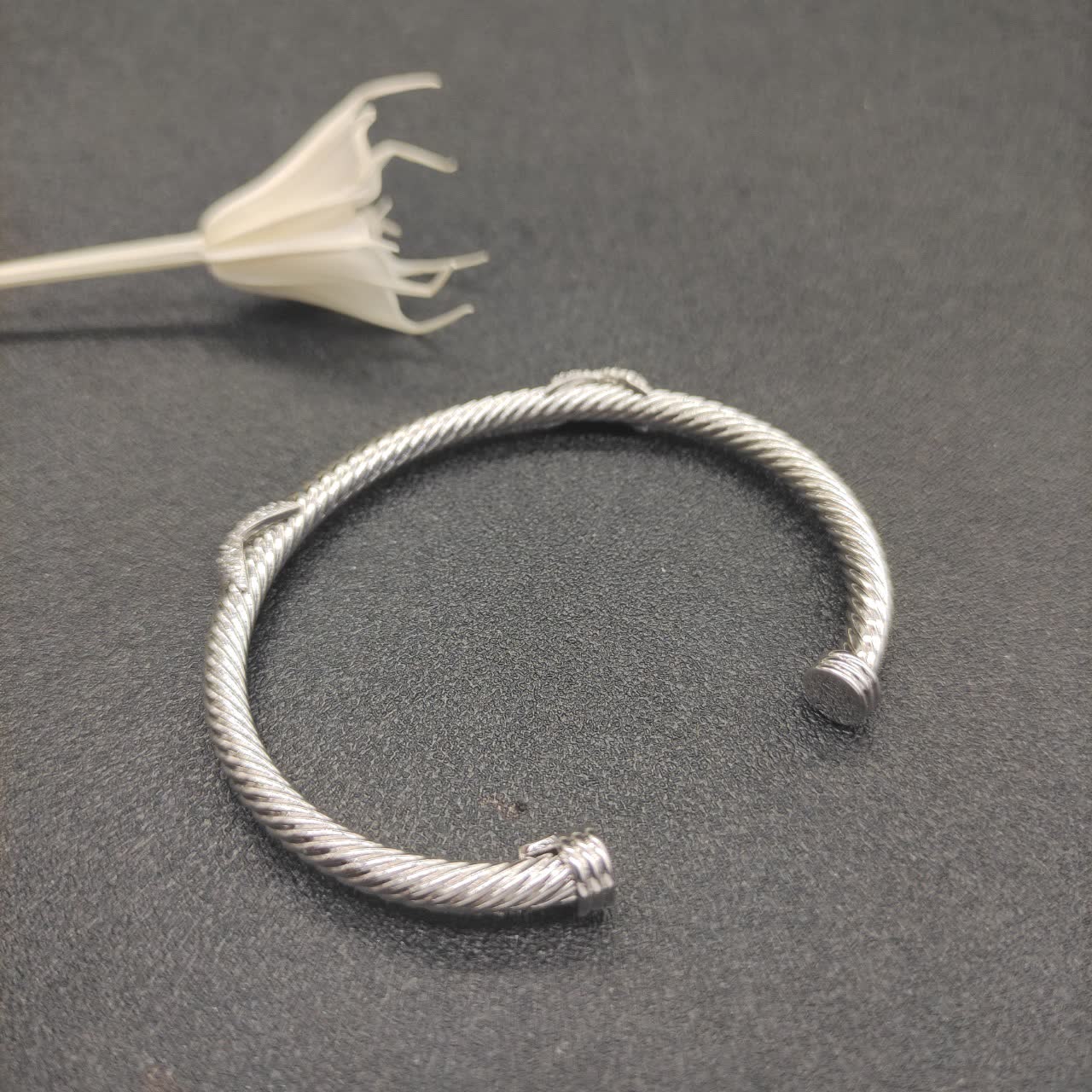 David Yurman Silver Twisted Wire Bracelet with Diamond Accents